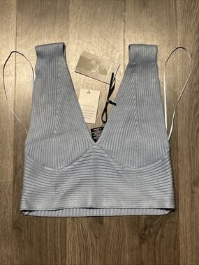 Sincerely Jules NWT Ribbed Knit Crop Tank Top Periwinkle Blue V-Neck Cami